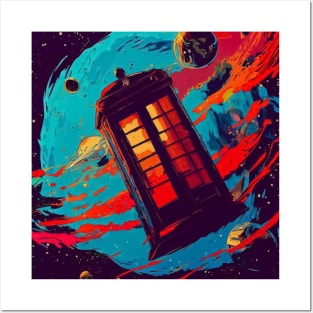 Phone booth in space pattern Posters and Art